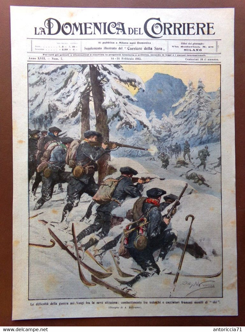 Copertina Domenica Corriere Nr. 7 Del 1915 WW1 Guerra Vosgi Tedeschi E Francesi - Guerra 1914-18
