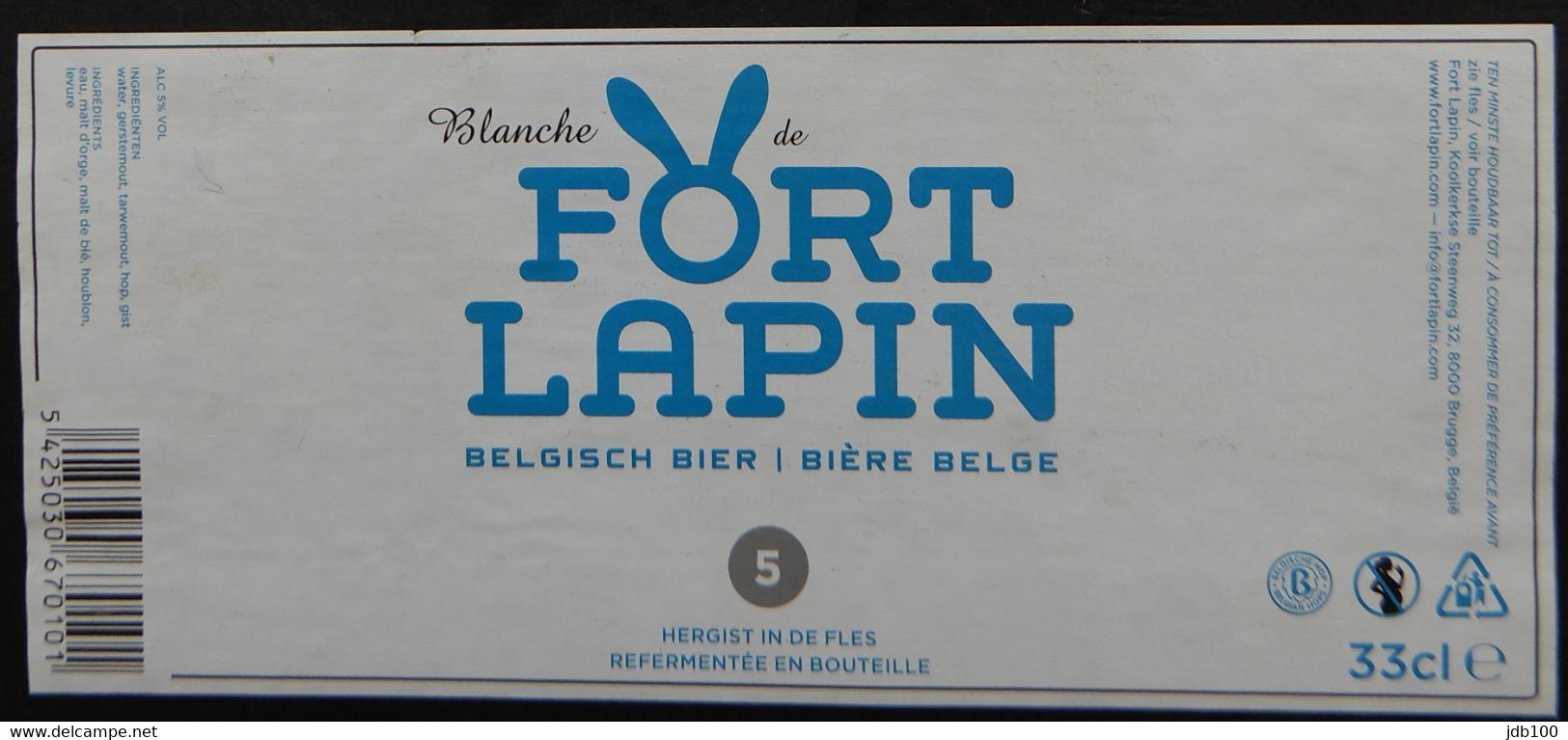 Bier Etiket, étiquette De Bière, Beer Label, Fort Lapin Blanche Brewery Fort Lapin (4e5) - Bier