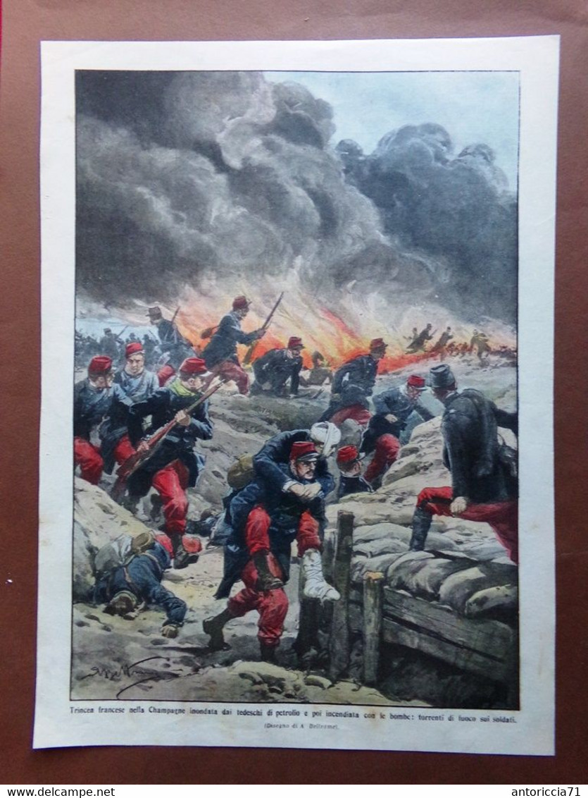 Retrocopertina Domenica Corriere Nr. 11 Del 1915 WW1 Trincea Francese Tedeschi - War 1914-18