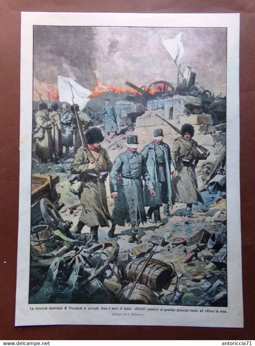 Retrocopertina Domenica Corriere Nr. 14 Del 1915 WW1 Resa Fortezza Di Przemysl - Guerre 1914-18