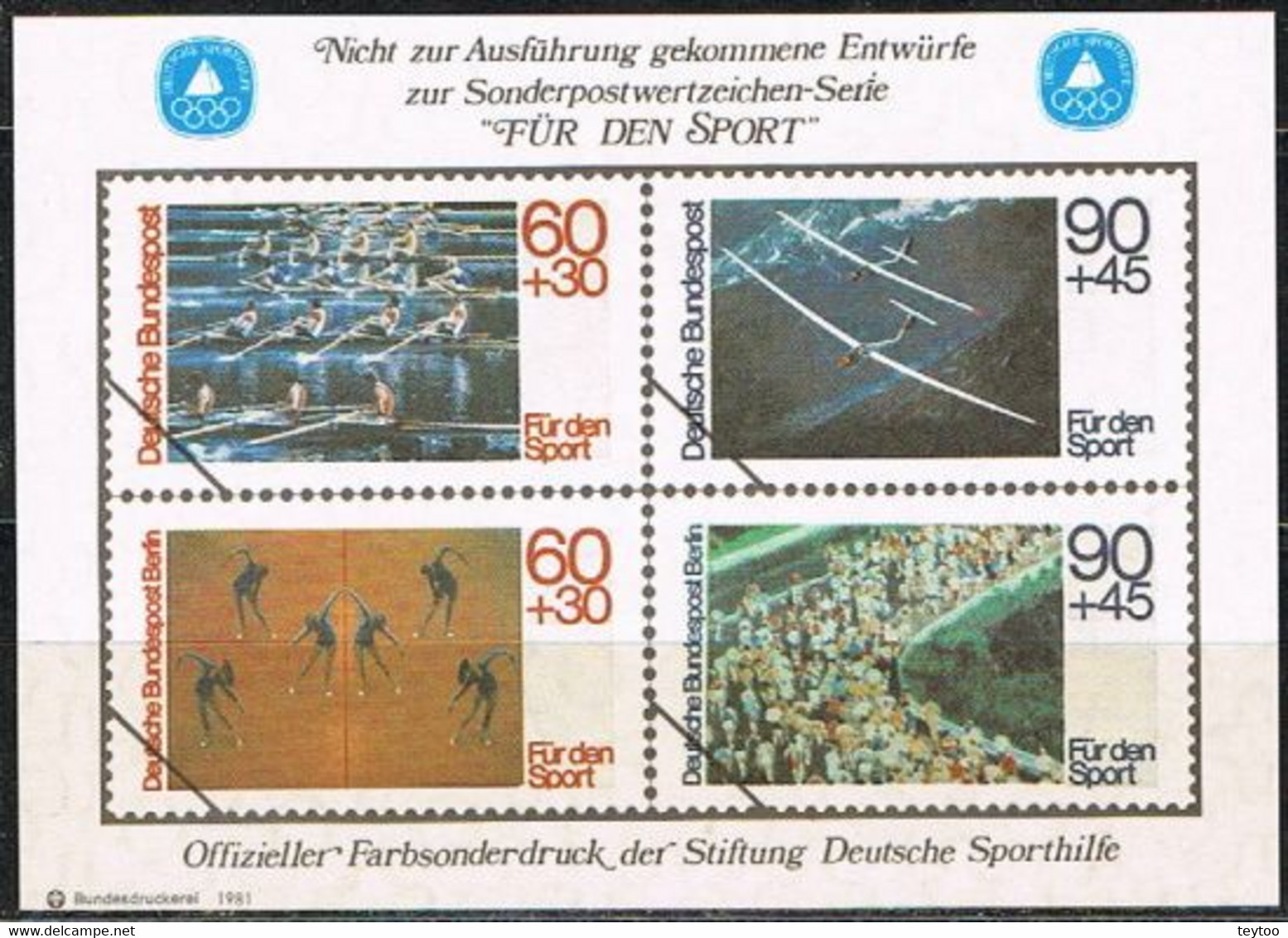 [C0469.1] Alemania 1981. HB Viñeta Pro Deporte (MNH) - Etiquettes 'Recommandé' & 'Valeur Déclarée'