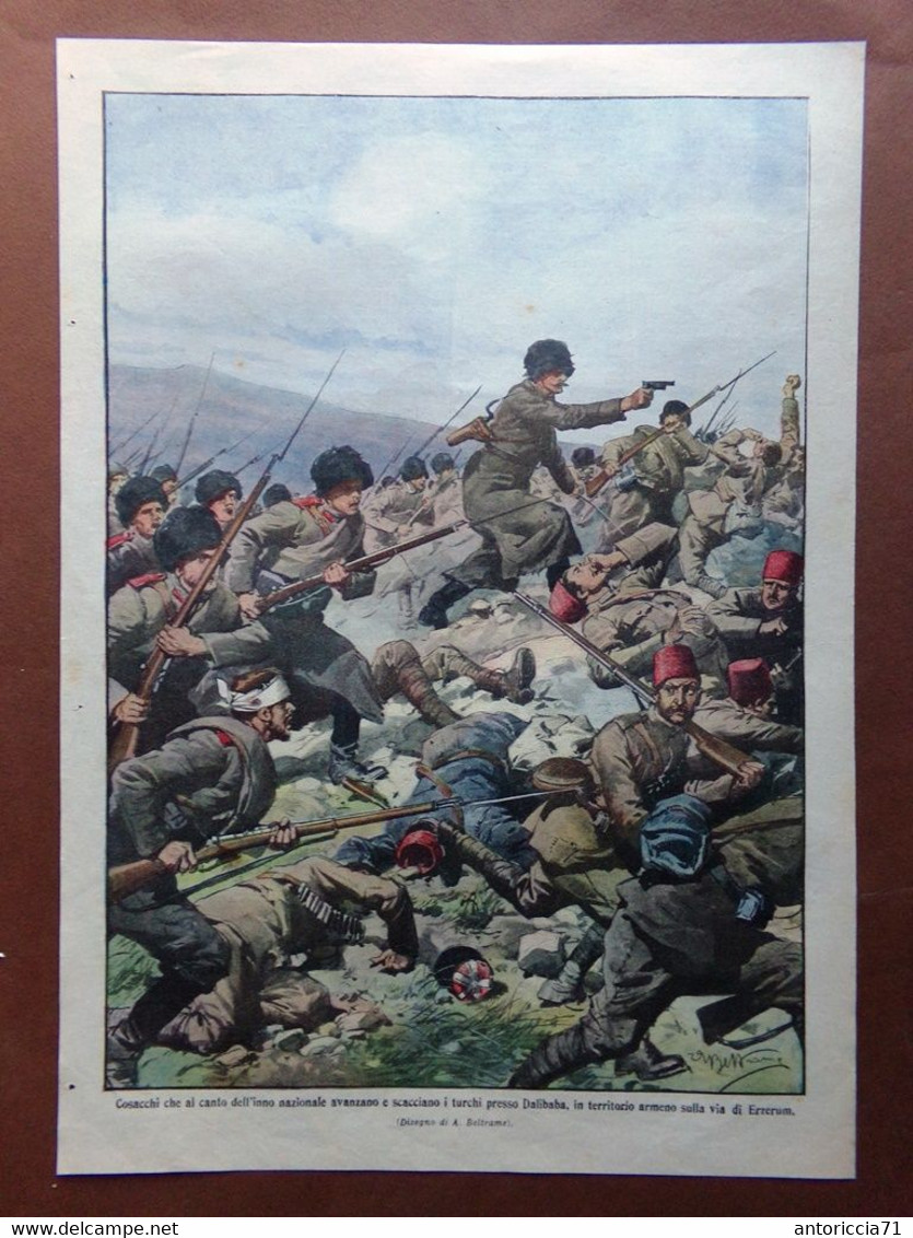 Retrocopertina Domenica Corriere Nr. 15 Del 1915 WW1 Cosacchi E Turchi Dalibaba - War 1914-18