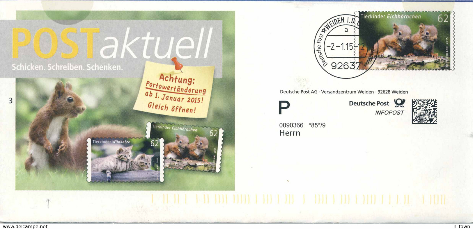 625  Écureuil, Chat Sauvage: Entier 2015 - Squirrel, Wild Cat On German Postal Stationery (folder With Imprinted Stamp) - Knaagdieren