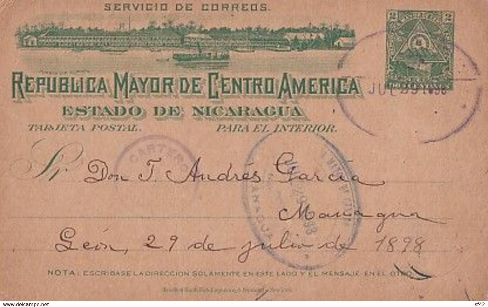 NIGARAGUA      PUERTO DOCORINTO           ENTIER 2 CTS      1898 - Nicaragua