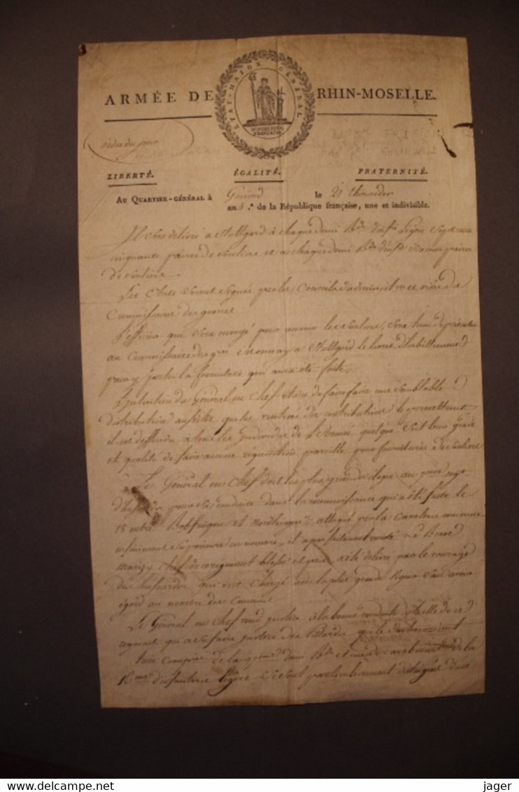 Armée  De Rhin Moselle Autographes General FRIRION Et RHEINWALD  AN 4 - Manuskripte