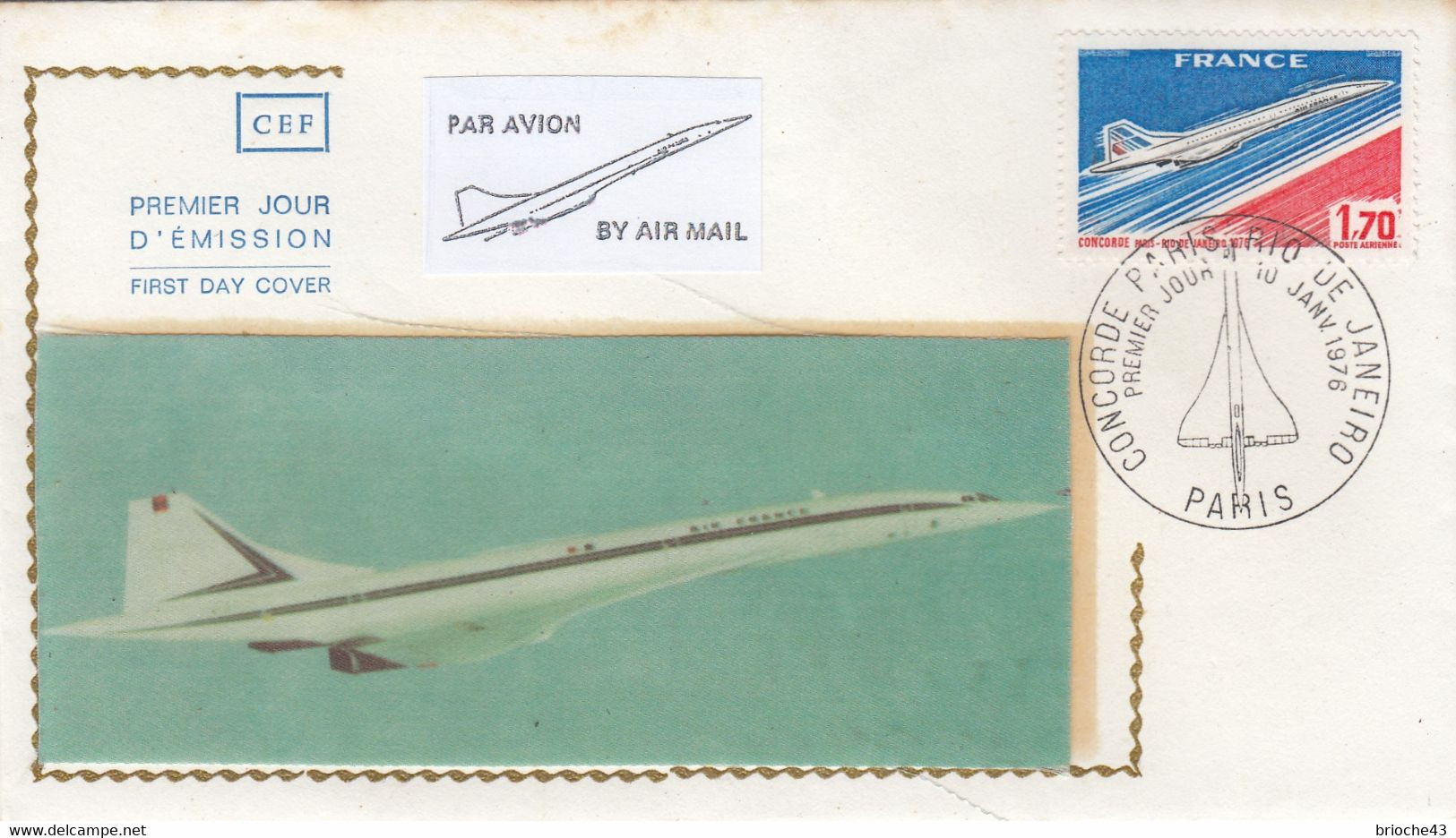 LETTRE FDC 10.1.1976 CONCORDE PARIS RIO DE JANEIRO - VIGNETTES PAR AVION CONCORDE AIR FRANCE  /2 - 1960-.... Lettres & Documents