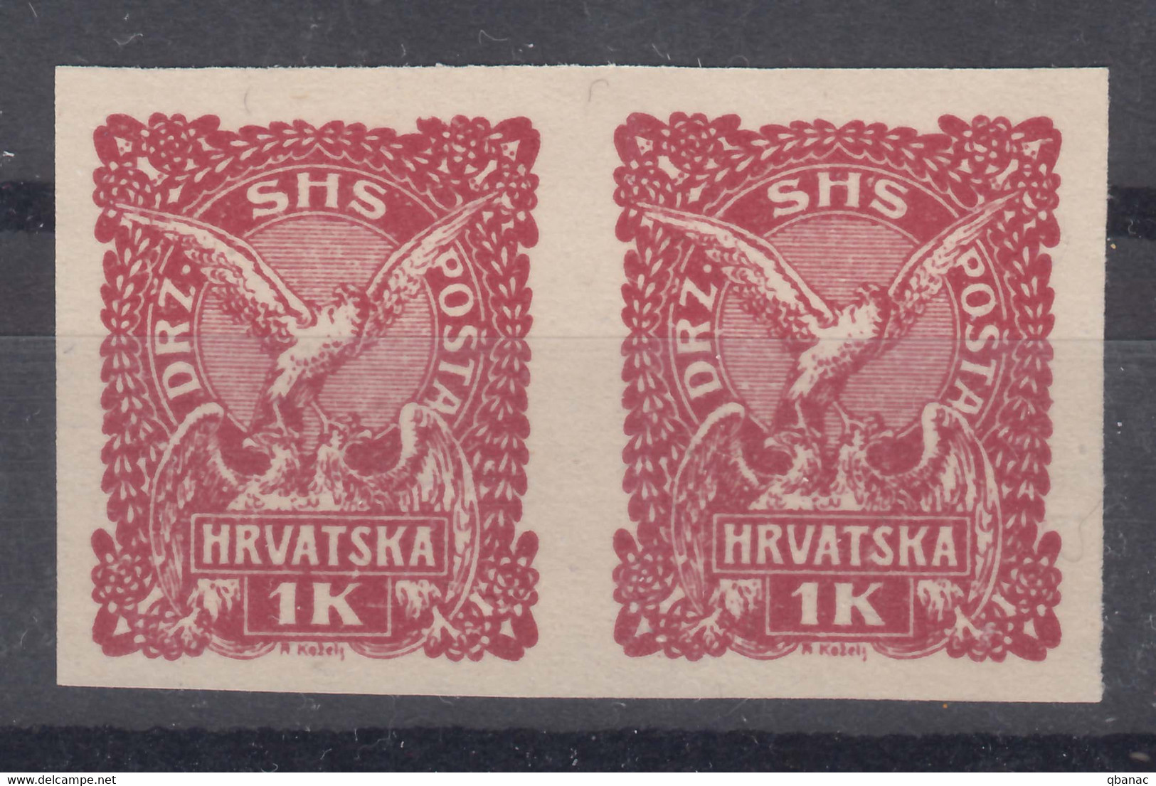 Yugoslavia, Kingdom SHS, Sailor Issues For Croatia 1919 Mi#95U Imperforated Pair On Fine Protected Paper, Never Hinged - Ungebraucht