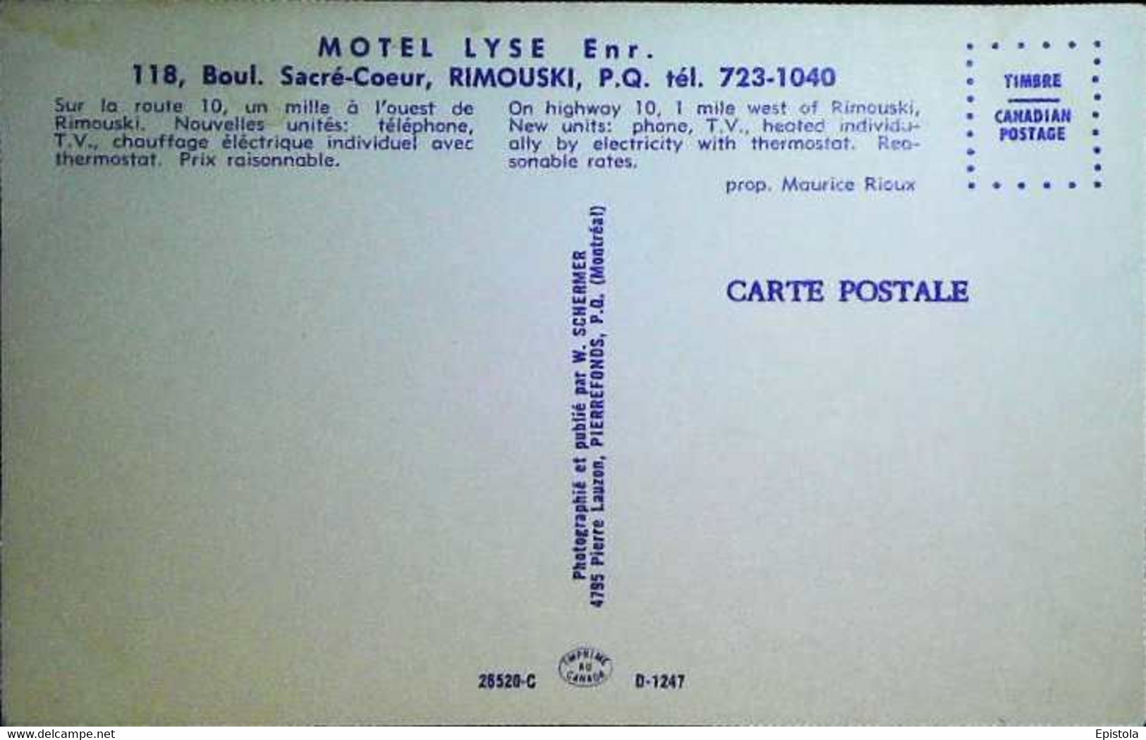 ► Rimouski  -  MOTEL LYSE Enr  Automobiles  1950s Province Du Quebec - Rimouski