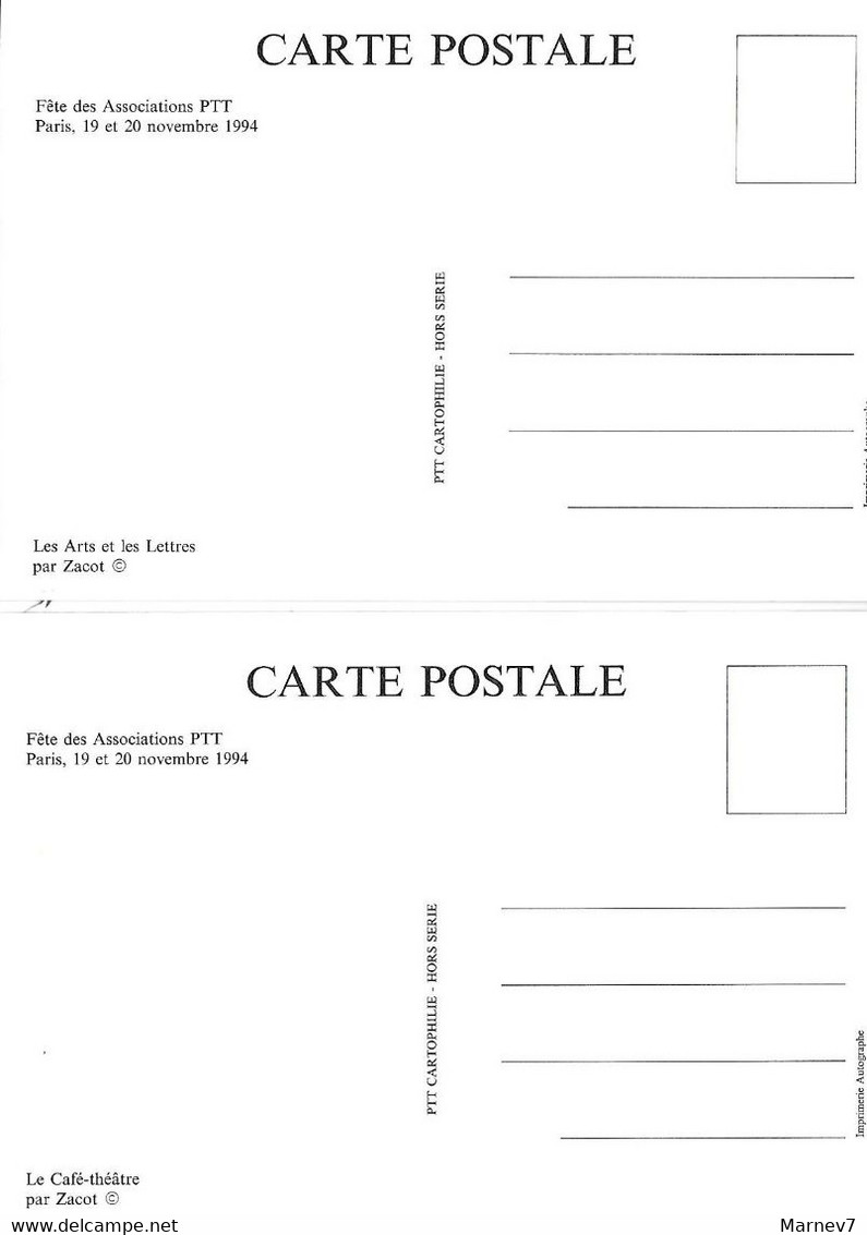 Illustrateur ZACOT - An 2000  Pages Jaunes - Café Théâtre - Arts Et Lettres - Cinéma - Musique - 5 Cartes Neuves - 1994 - Zacot, Fernand