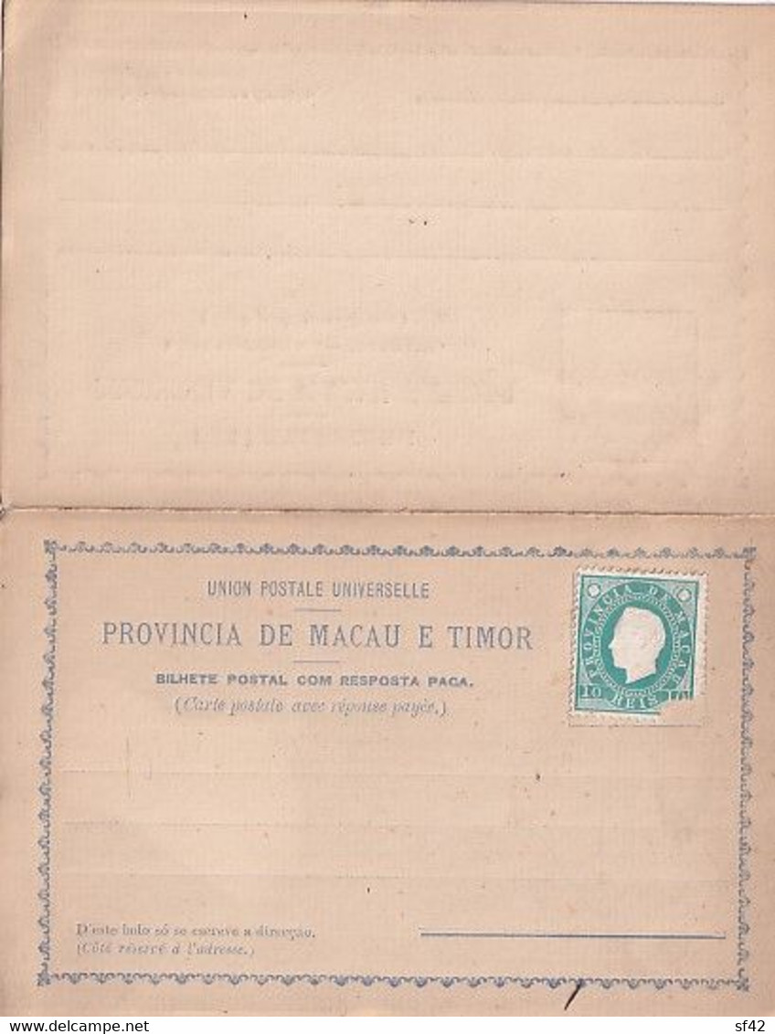 MACAU E TIMOR         UNION POSTALE UNIVERSELLE                CARTE POSTALE AVEC REPONSE COMPLETE - Oost-Timor