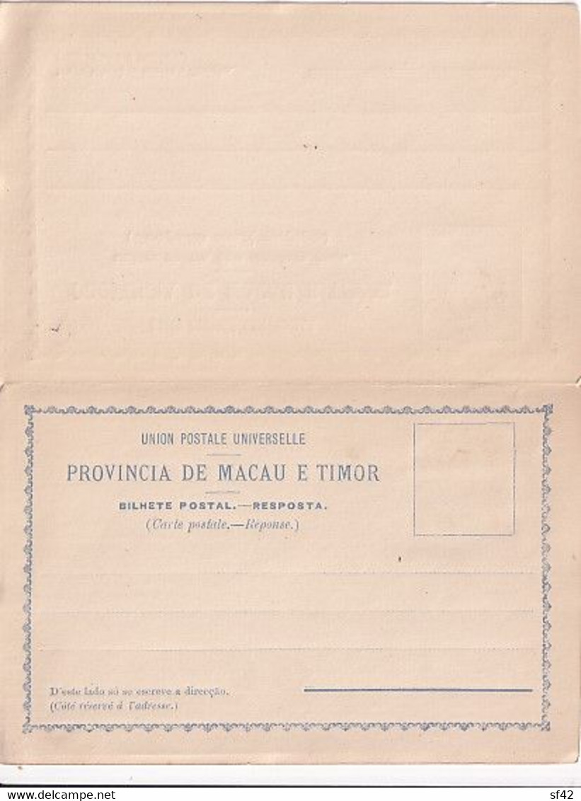 MACAU E TIMOR         UNION POSTALE UNIVERSELLE                CARTE POSTALE AVEC REPONSE COMPLETE - Oost-Timor