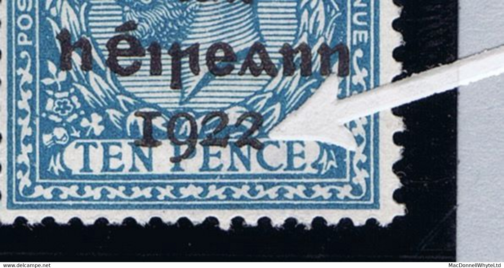 Ireland 1922 Dollard Rialtas 5-line Overprint On 10d Turquoise, Variety "Curly Tail To Final 2" In A Mint Horiz. Pair - Neufs