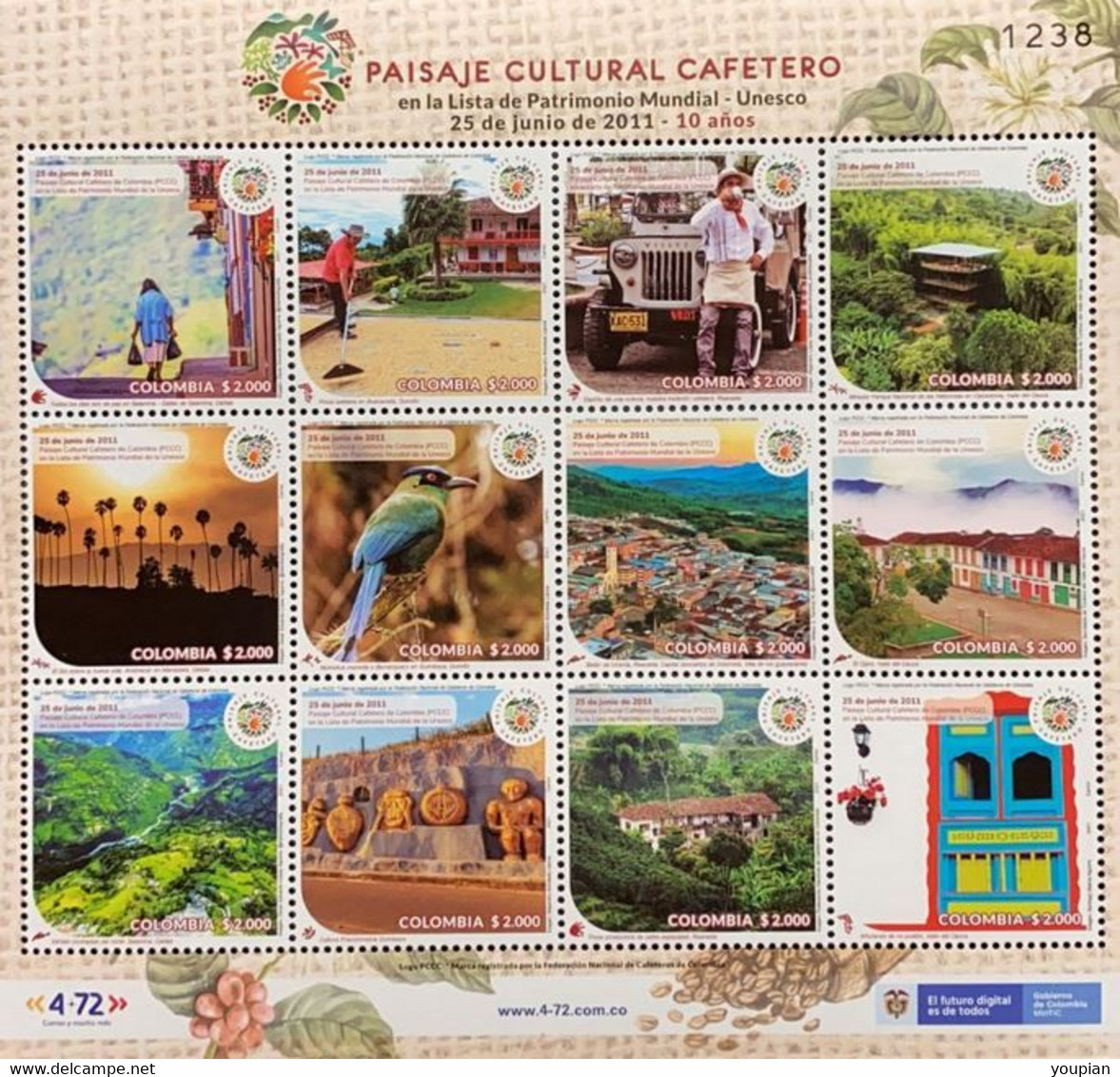 Colombia 2021, UNESCO World Heritage - Coffee Landscape, MNH Sheetlet - Colombia