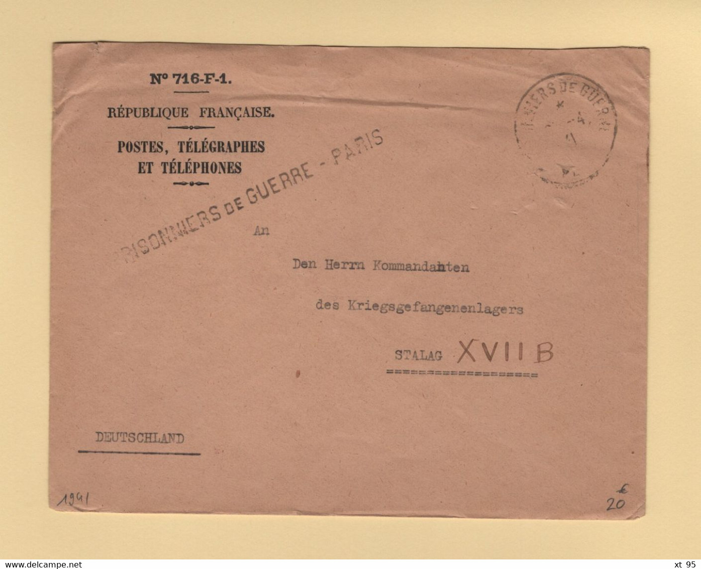 Prisonniers De Guerre - Paris - 1941 - Lettre En Franchise Destination Stalag XVIIB - Oorlog 1939-45