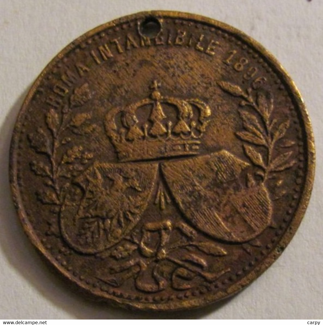ITALY 1896 Wedding King Vittorio Emanuele & Elena Genuine Bronze Medal / Holed / 26 Mm 7 G / Very Nice Patina - Royaux/De Noblesse