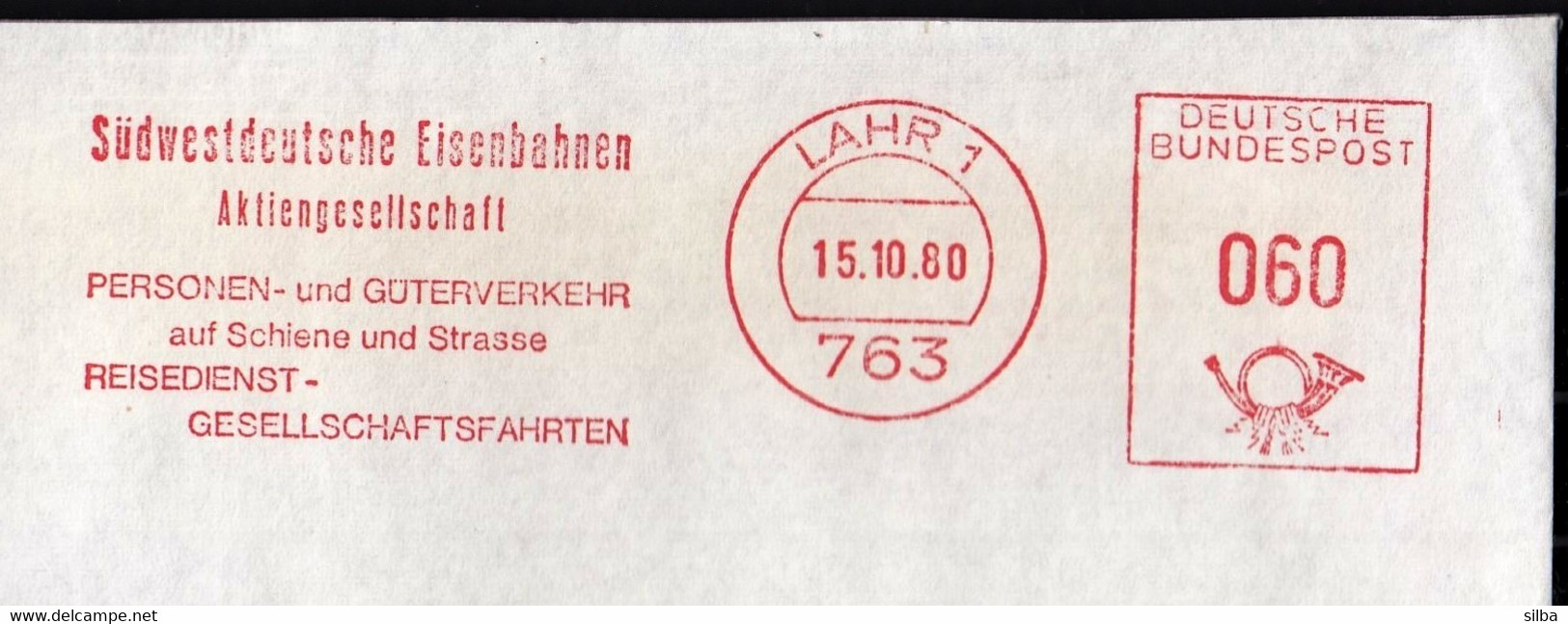 Germany Lahr 1980 / Südwestdeutsche Eisenbahnen, Southwest German Railways, Train, Eisenbahn / Machine Stamp, EMA - Machines à Affranchir (EMA)