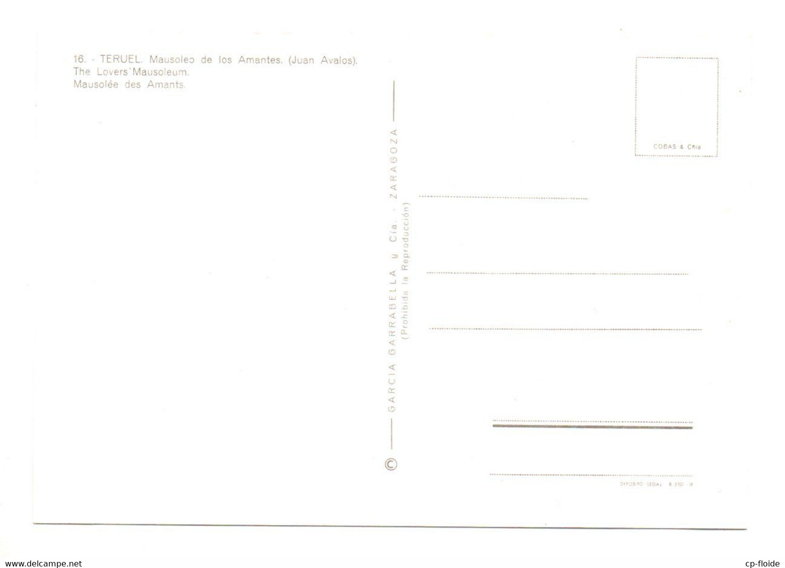 ESPAGNE . ESPAÑA . TERUEL . MAUSOLEO DE LOS AMANTES . JUAN AVALOS . " MAUSOLÉE DES AMANTS " - Réf. N°32694 - - Teruel