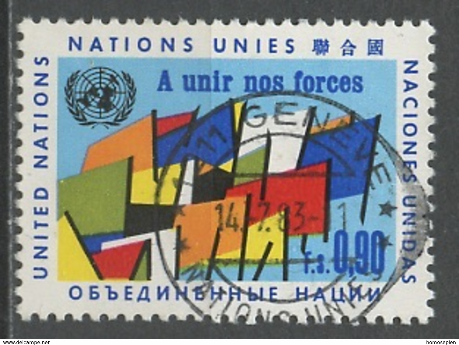 NU Genève - Vereinte Nationen 1969-70 Y&T N°10 - Michel N°13 (o) - 90c Drapeaux - Oblitérés