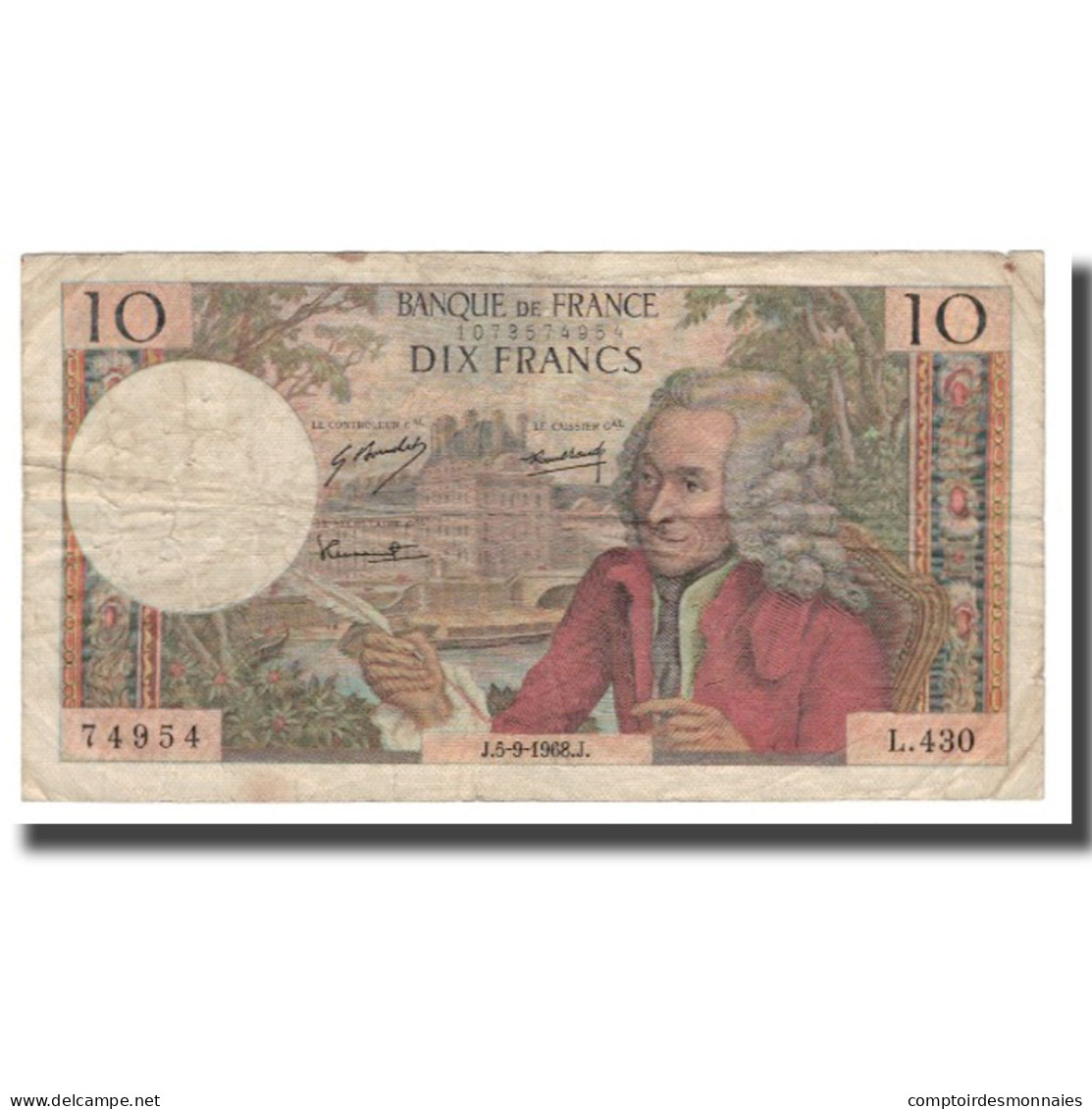 France, 10 Francs, 1968, 1968-09-05, TB, Fayette:62.34, KM:147c - 10 F 1963-1973 ''Voltaire''