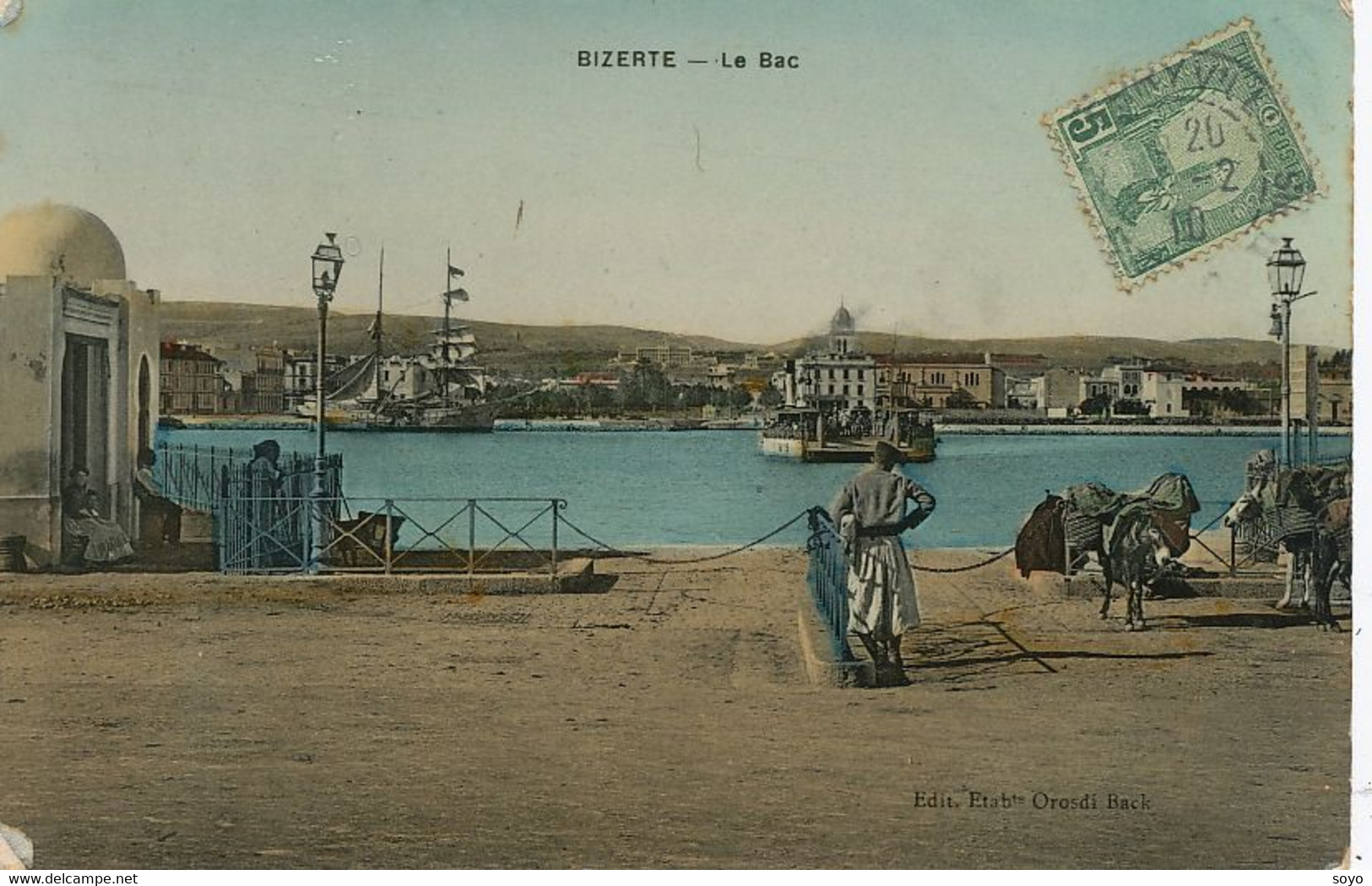 Ferry Boat Bac à Bizerte Tunisie Hand Colored  Orosdi Back Ane Lampadaire Pétrole - Ferries