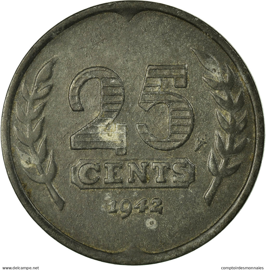 Monnaie, Pays-Bas, Wilhelmina I, 25 Cents, 1942, TB+, Zinc, KM:174 - 25 Centavos
