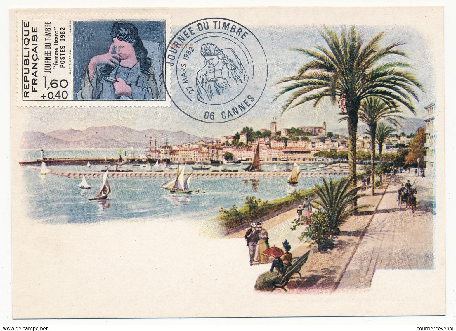 FRANCE - Carte Affr. 1,60 + 0,40 Femme Lisant - Obl Journée Du Timbre 1982 - 06 CANNES - Tag Der Briefmarke