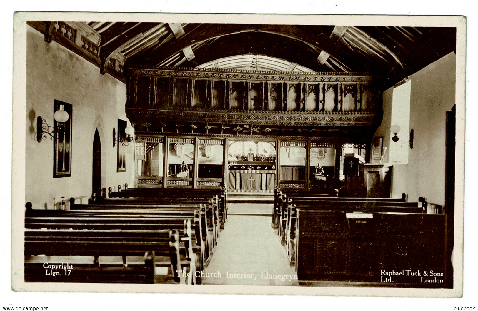 Ref 1508 - Raphael Tuck Real Photo Postcard - Interior Of Llanegryn Church - Merionethshire Wales - Merionethshire