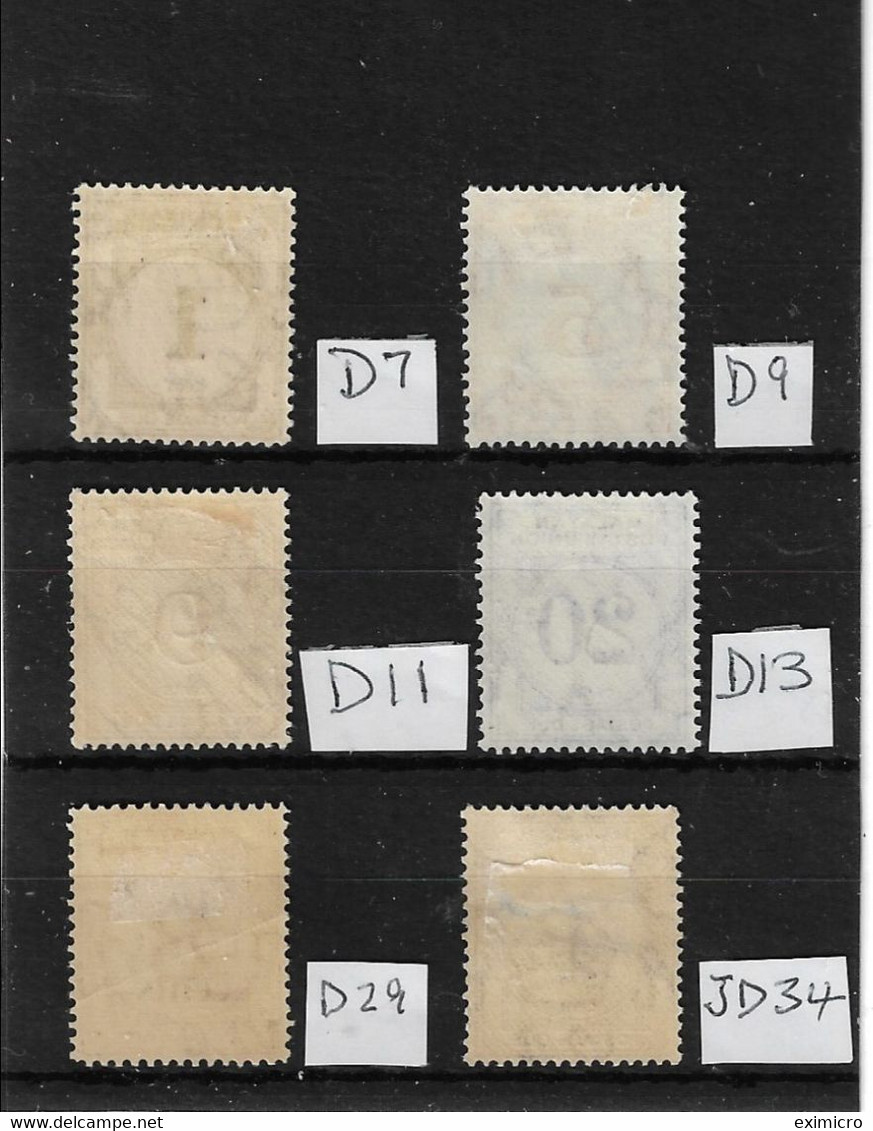 MALAYA - MALAYAN POSTAL UNION 1945 - 1964 POSTAGE DUES SG D7, D9, D11, D13, D29, JD34 MOUNTED MINT Cat £68+ - Malayan Postal Union