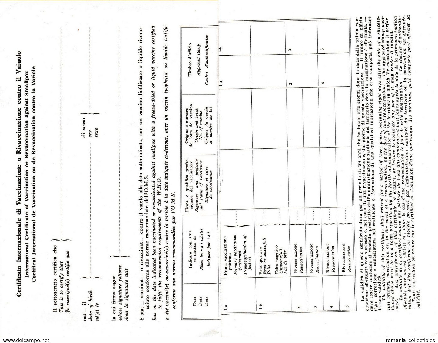 Italy, 1997, Ministry Of Health - International Certificate Of Vaccination / ID Card - Documents Historiques