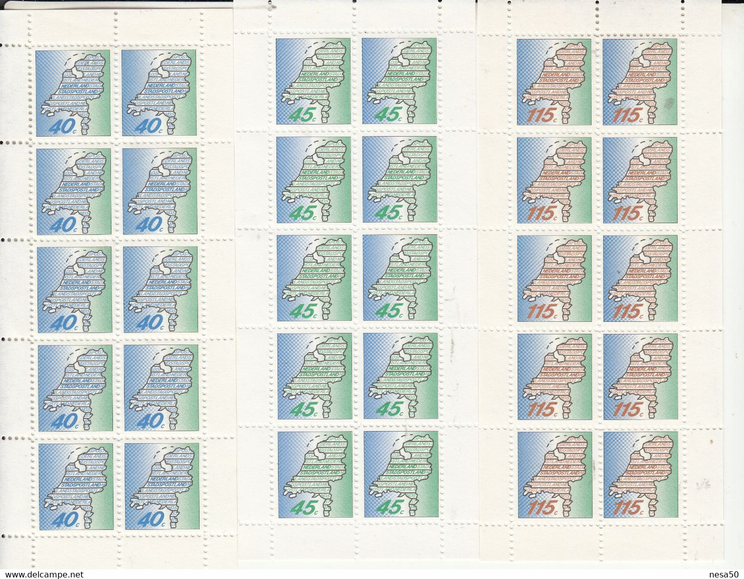 Nederland  3 Velletjes Stadspost Nederland Waarde 40, 45, 115., Afbeelding: Kaart Nederland - Unused Stamps
