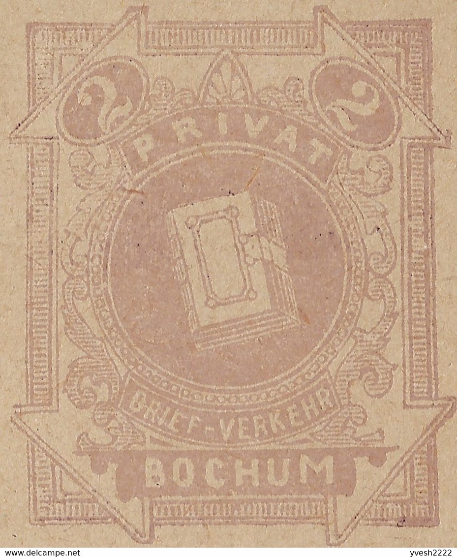 Poste Privée De Bochum 1887. Carte, Entier Postal. Armoiries De Bochum. Buch-Um, Livre Retourné Depuis Au Moins 1381 - Enveloppes