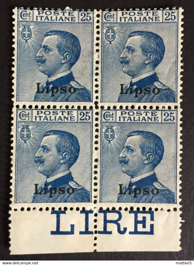 1912 -22 - Italia Regno - Isole Dell' Egeo - Lipso  25 Cent. -   Quartina - Nuovi - Ägäis (Lipso)