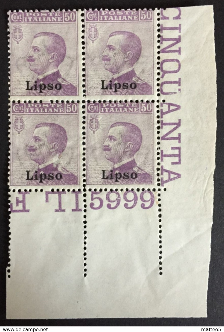 1912 -22 - Italia Regno - Isole Dell' Egeo - Lipso  50 Cent. -   Quartina - Nuovi - Ägäis (Lipso)