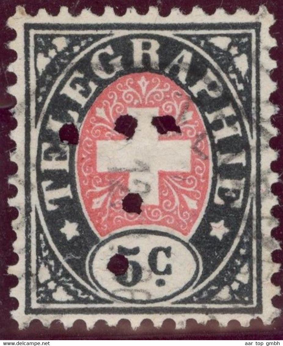 Schweiz Telegrahen-Marke 5 Rp. Schwarz/rosa Zu#13 Mit Perfin "T" #T001 Thomann & Liechti Zürich - Telegraph