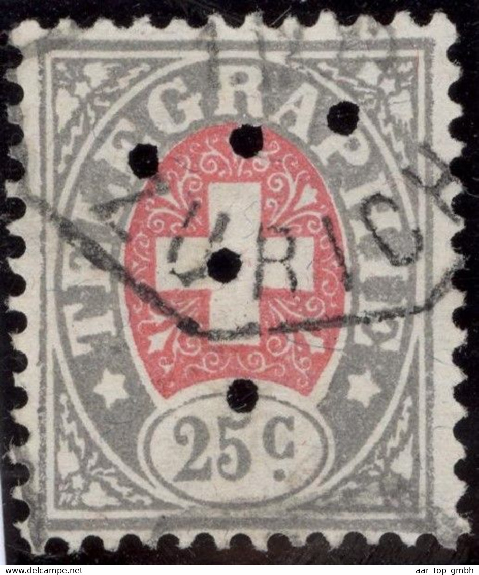 Schweiz Telegrahen-Marke 25 Rp. Grau/rosa Zu#15 Mit Perfin "T" #T001 Thomann & Liechti Zürich - Télégraphe