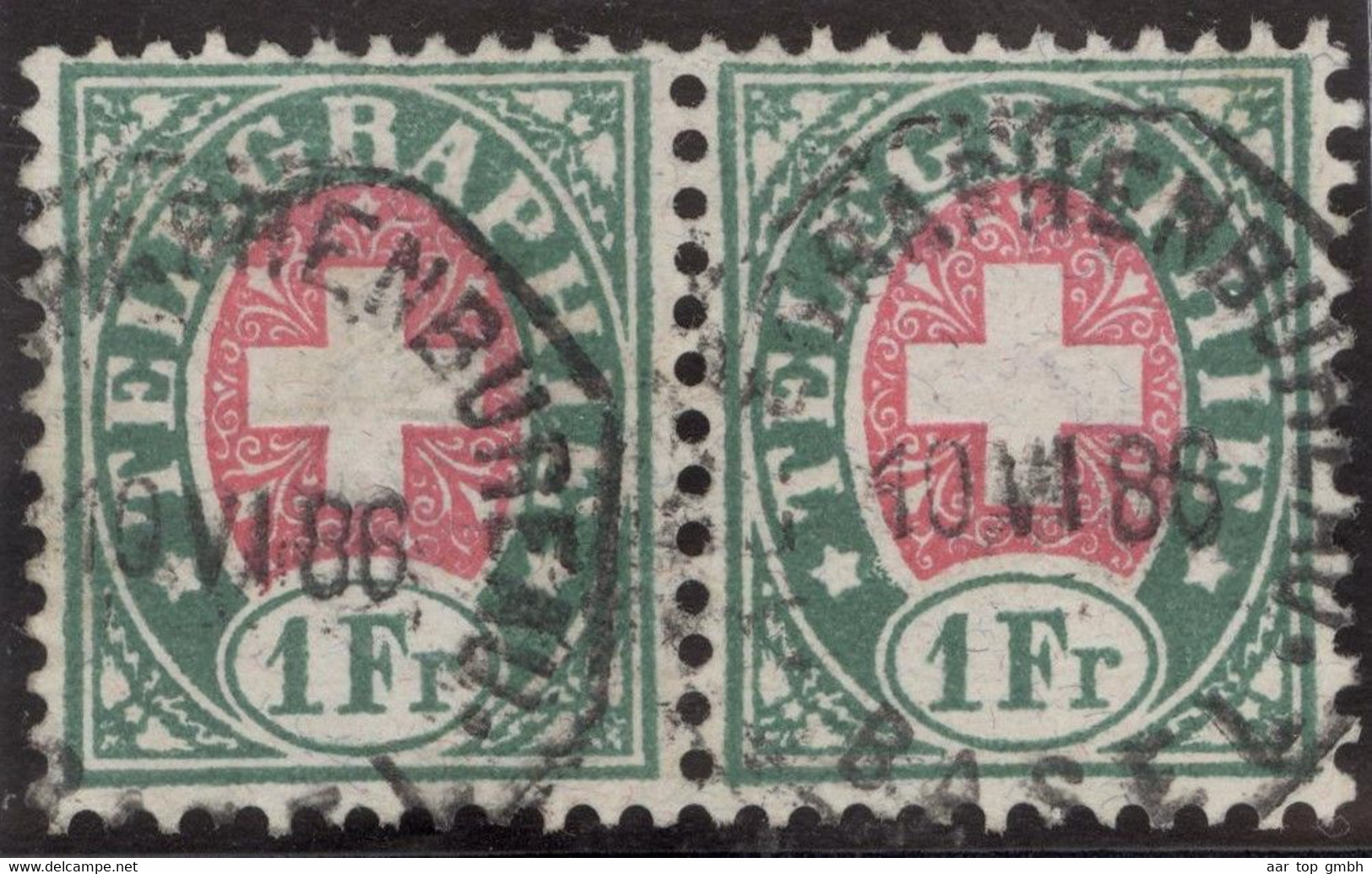 Heimat BS BASEL 1886-06-10 Telegraphen-Stempel Auf Paar 1Fr. Zu#17 Telegraphen-Marke - Télégraphe