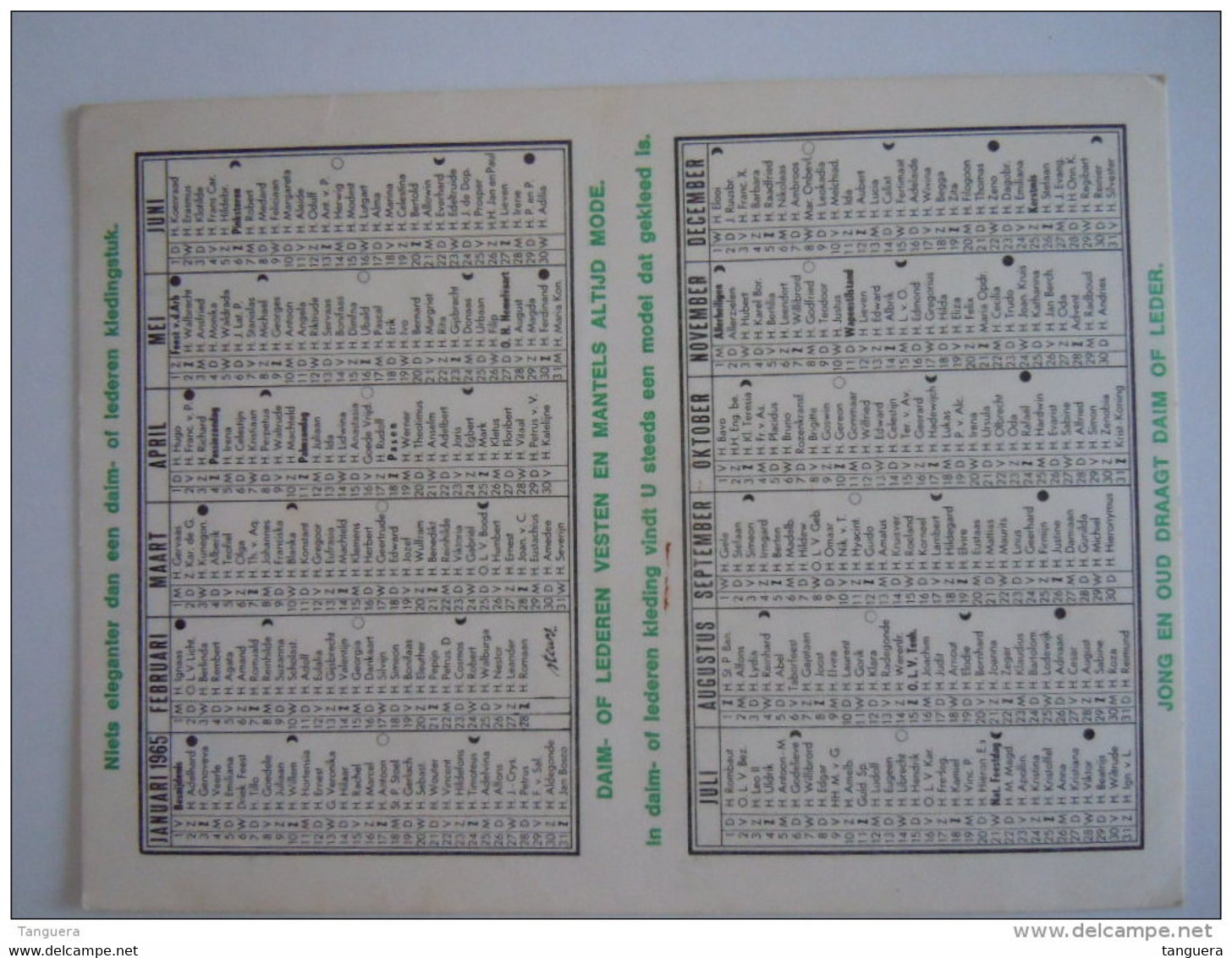 Kalender 1965 Reclame Leder- En Confectiefabrieken "De Drie Dennen" Antwerpen - Petit Format : 1961-70