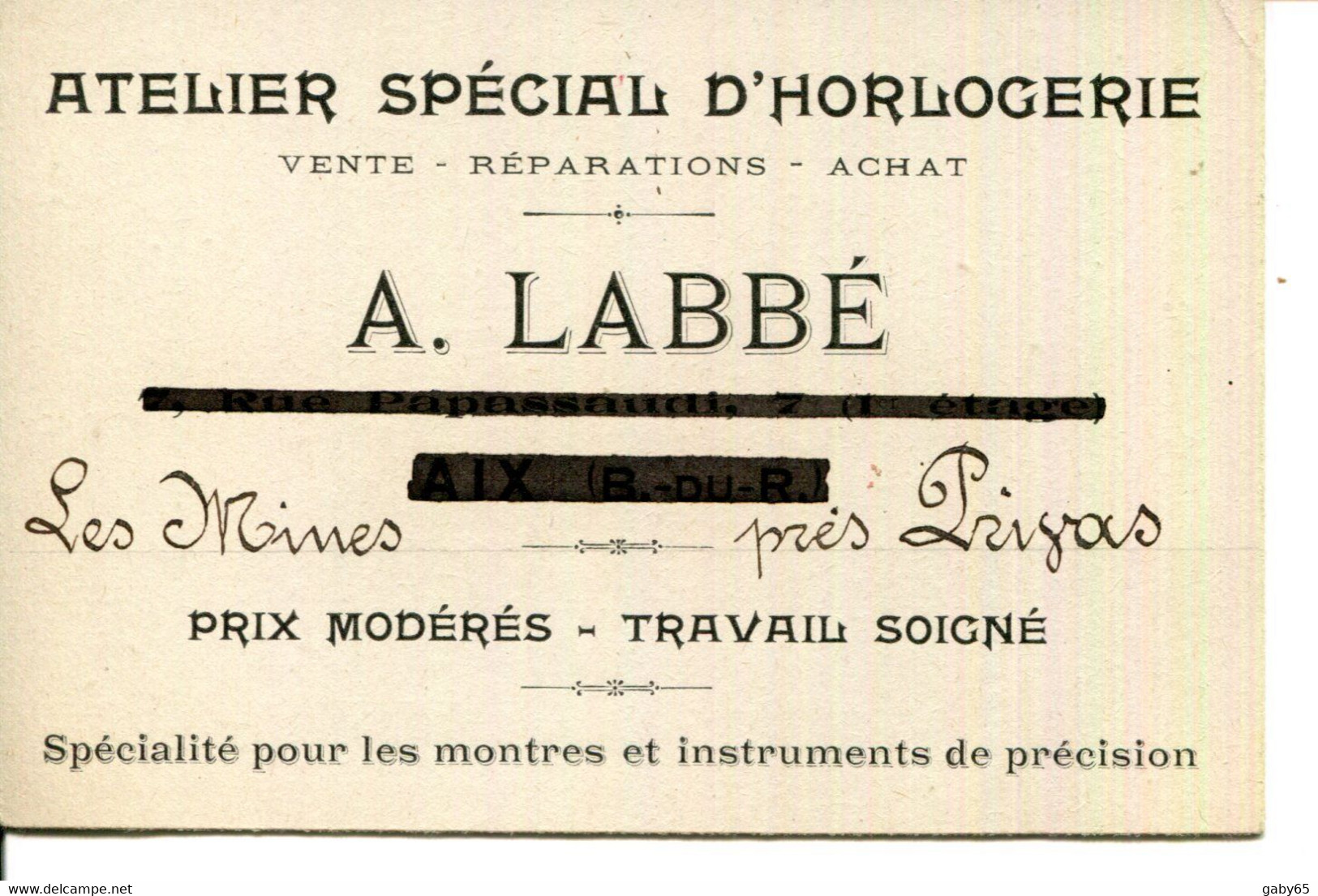 07.ARDECHE.PRIVAS-LES MINES.CARTE VISITE.ATELIER SPECIAL D'HORLOGERIE.A.LABBÉ. - Non Classés