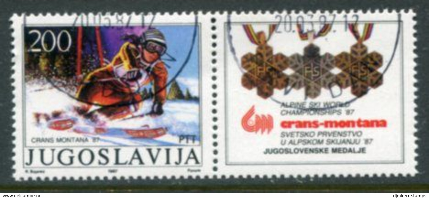 YUGOSLAVIA 1987 Skiing Medal-Winner With Label Used.  Michel 2215 - Gebruikt