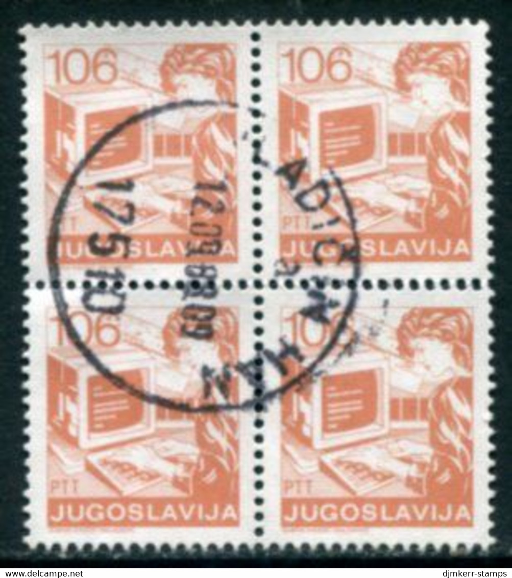 YUGOSLAVIA 1988 Postal Services Definitive 106 D. Block Of 4 Used.  Michel 2258 - Oblitérés