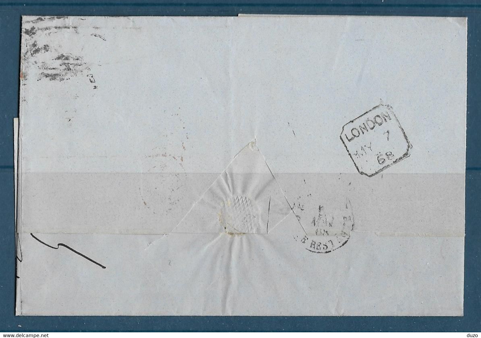 1868 - LSC De Londres Two Pence Paire Entr Angl. Amb. Calais 8/5/1868  - Londres>>>> Rothschild Paris (2 Scans) - Covers & Documents