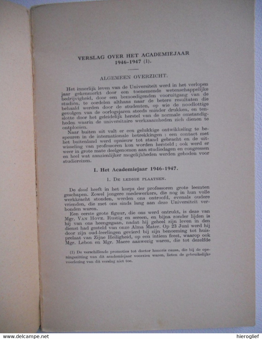 KATHOLIEKE UNIVERSITEIT LEUVEN VERSLAG Over Het Academiejaar 1946 1947 Door Rector Magnificus Mgr. Van Waeyenbergh - Diplomi E Pagelle