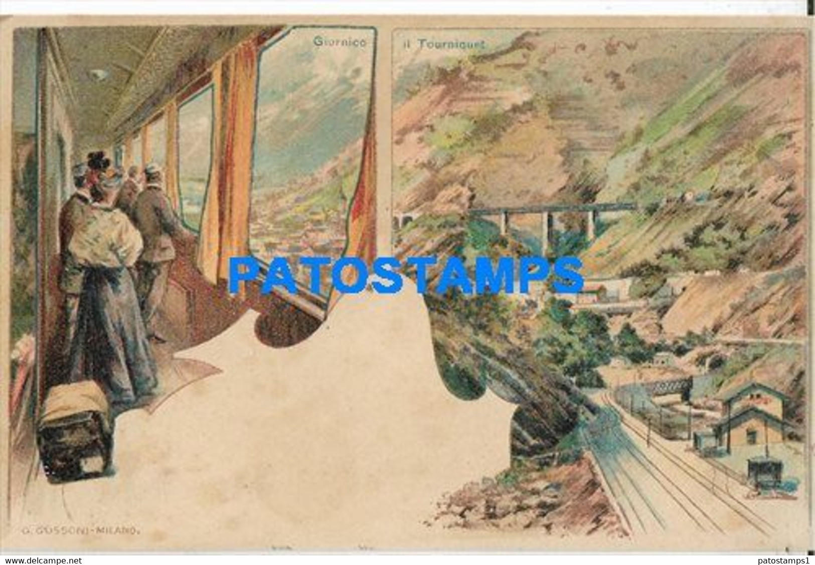 176974 ITALY ART ARTE SIGNED GIORNICO IL TOURNIQUET MULTI VIEW & RAILROAD POSTAL POSTCARD - Other & Unclassified