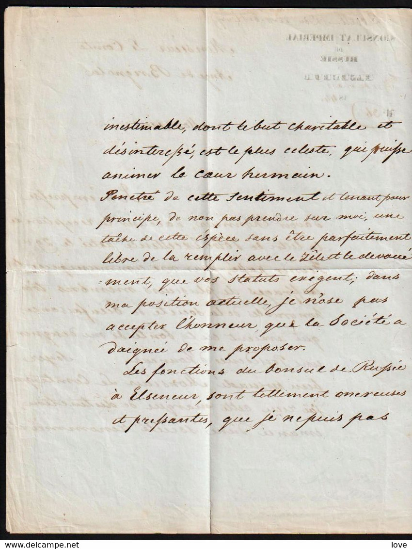 RUSSIE: Lettre Unique Du Consul De Russie: Dobell à Elseneur (Danemark) En 1844 Et Adressée Au Comte De Brignole - ...-1857 Vorphilatelie