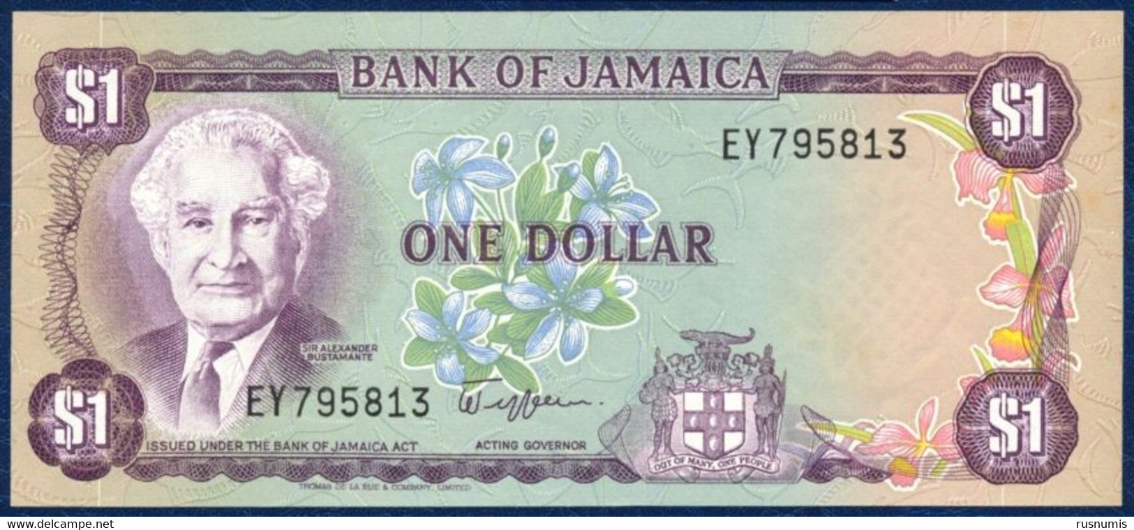 JAMAICA JAMAIKA 1 DOLLAR P-64a Sir Alexander Bustamante / Harbor SIGN: Jefferson 1982 - 1986 UNC - Jamaique
