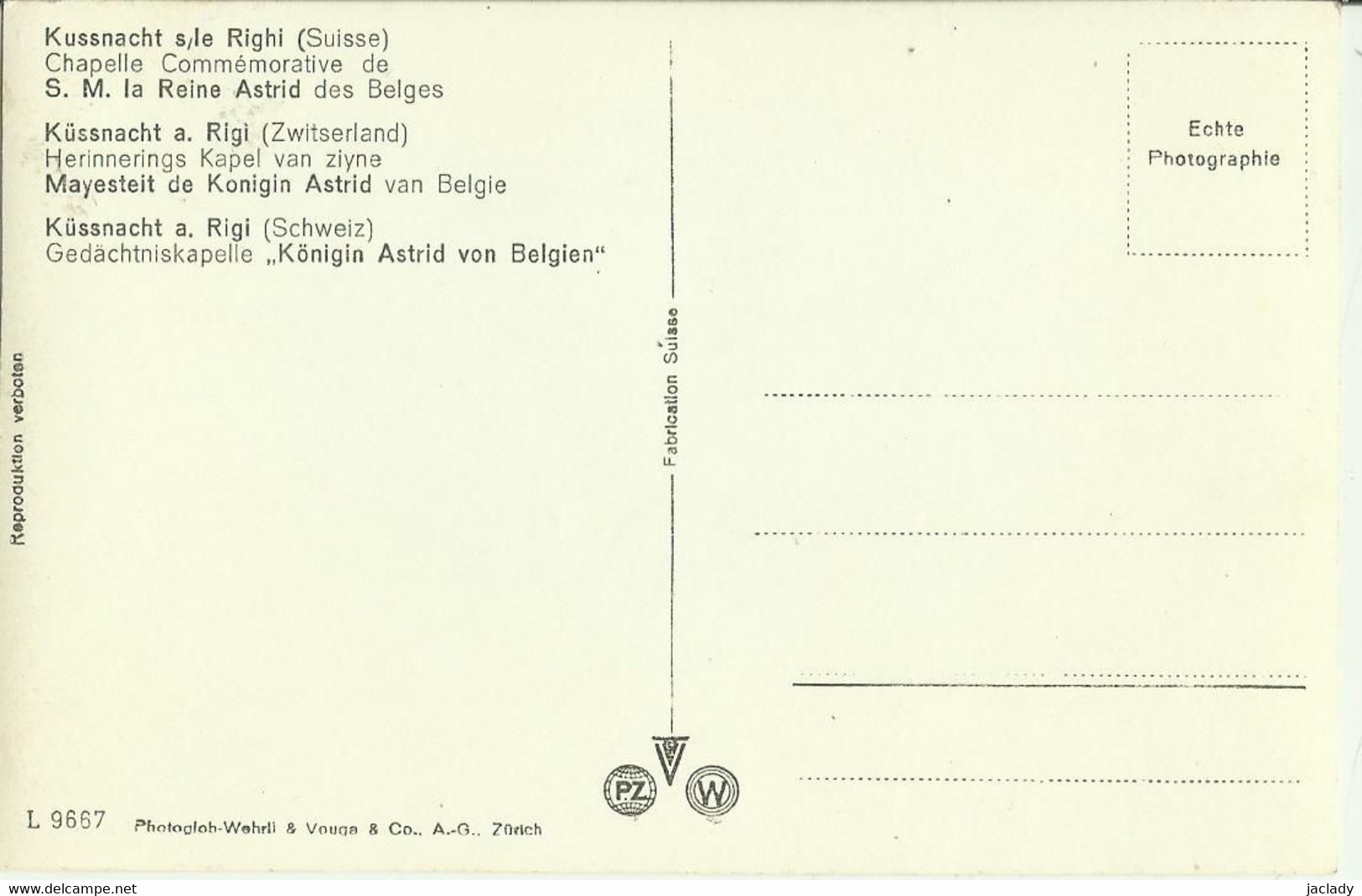 Chapelle Commémorative De S. M. La Reine Astrid Des Belges.    (2 Scans) - Monumente