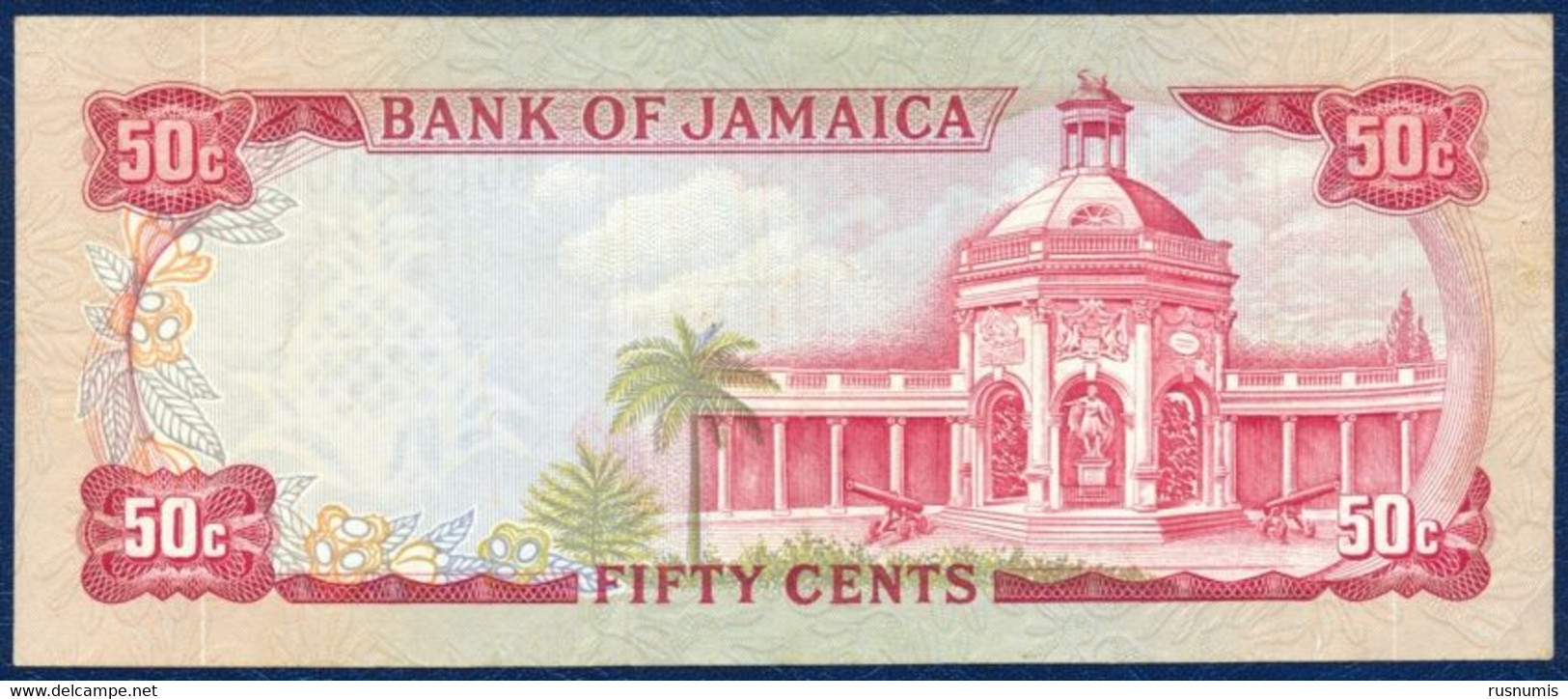 JAMAICA JAMAIKA 50 CENTS P-64a Marcus Garvey / National Shrine 1960 (1970) AUNC - Jamaica