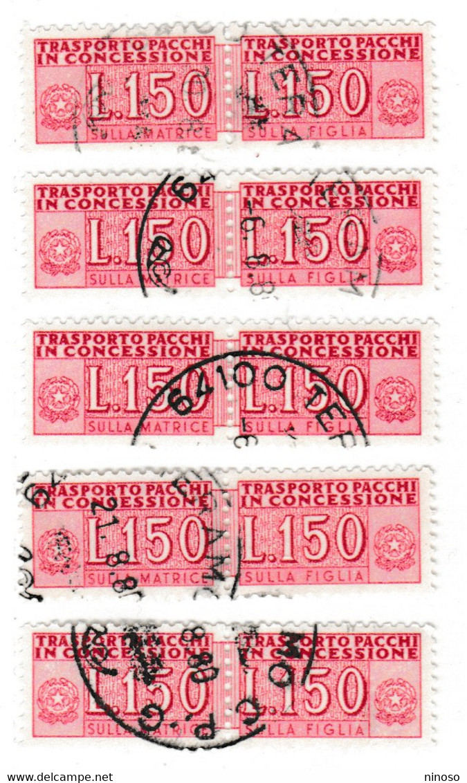 ITALIA REPUBBLICA ITALY REPUBLIC1955 1981 PACCHI IN CONCESSIONE PARCEL POST STELLE 1968LIRE 150 USATO CINQUE  COPPIE - Concessiepaketten