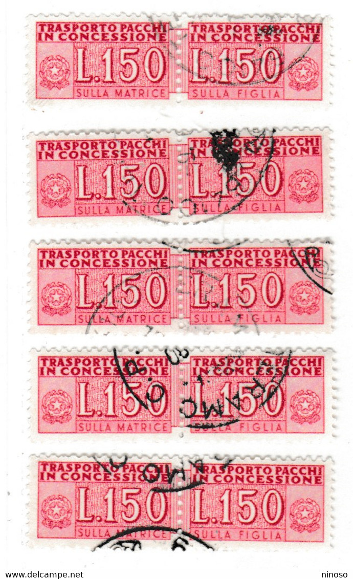 ITALIA REPUBBLICA ITALY REPUBLIC1955 1981 PACCHI IN CONCESSIONE PARCEL POST STELLE 1968LIRE 150 USATO CINQUE  COPPIE - Colis-concession