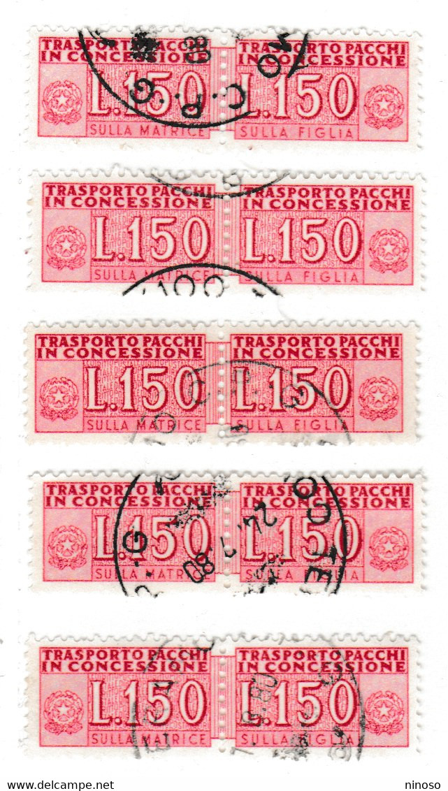 ITALIA REPUBBLICA ITALY REPUBLIC1955 1981 PACCHI IN CONCESSIONE PARCEL POST STELLE 1968LIRE 150 USATO CINQUE  COPPIE - Colis-concession